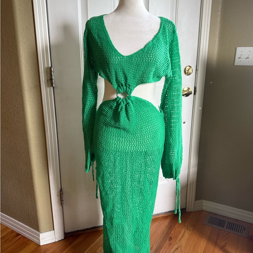 Green Knit Cutout Dress